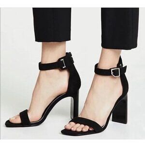 Rag & Bone Ellis Black Suede Block Heel Ankle Strap Sandals SZ 37.5, US 7.5
